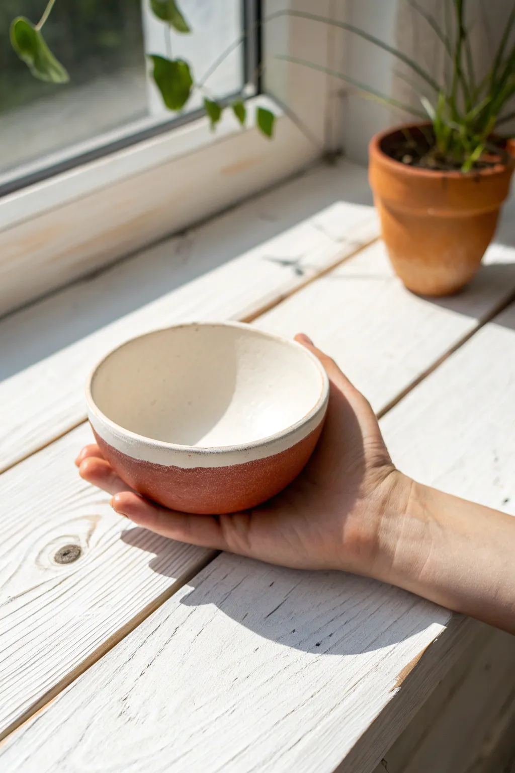 Mini pinch pot trinket bowl with painted rim, perfect for rings and tiny treasures.