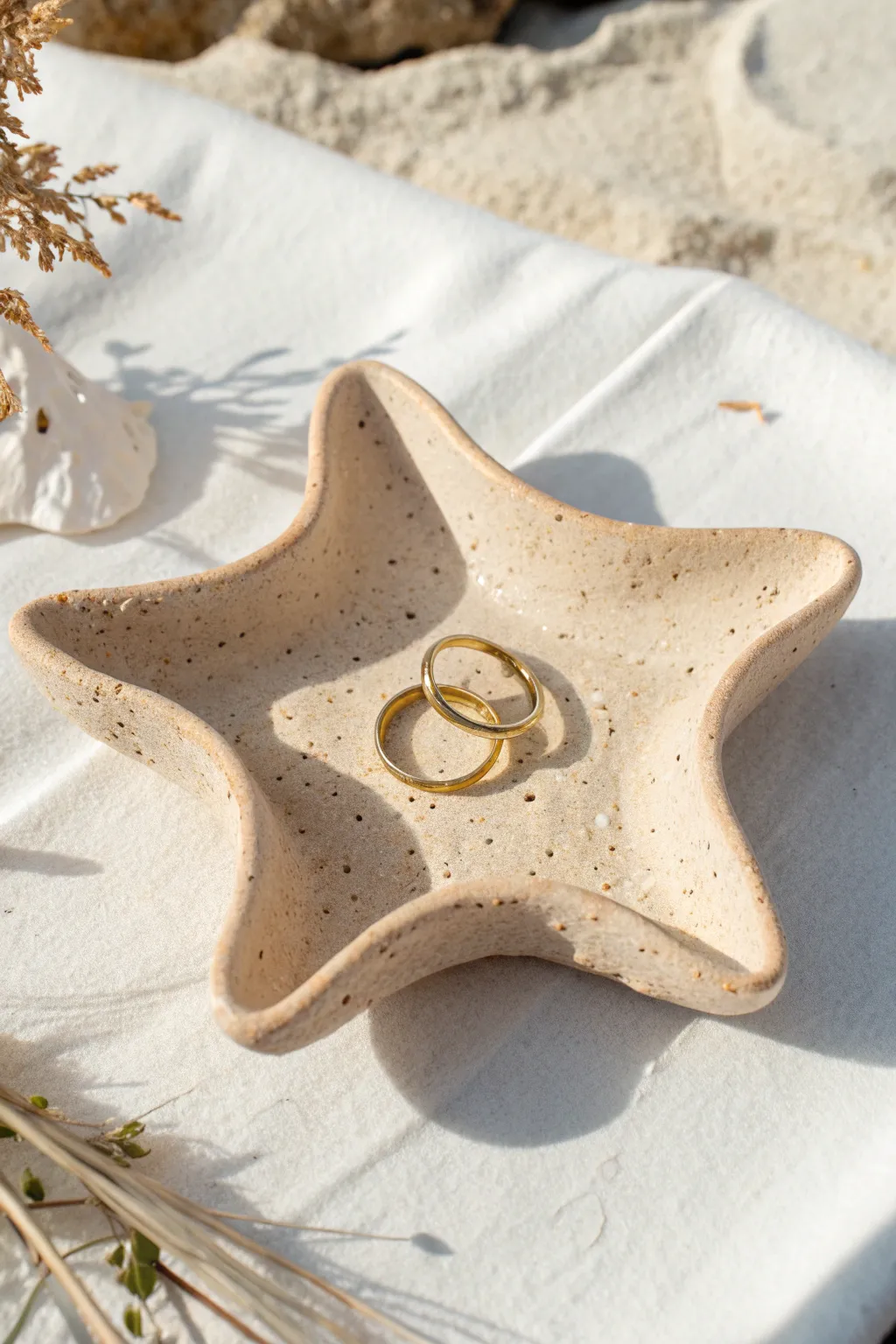 Sandy beige starfish trinket dish with subtle texture, the perfect coastal spot for rings.