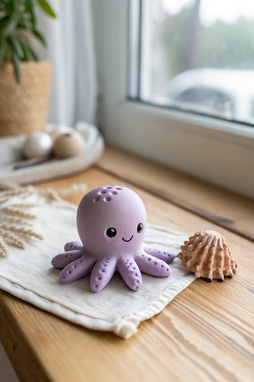 Classic kawaii octopus buddy in pastel clay, simple dot eyes, perfect for easy beginner pottery decor.