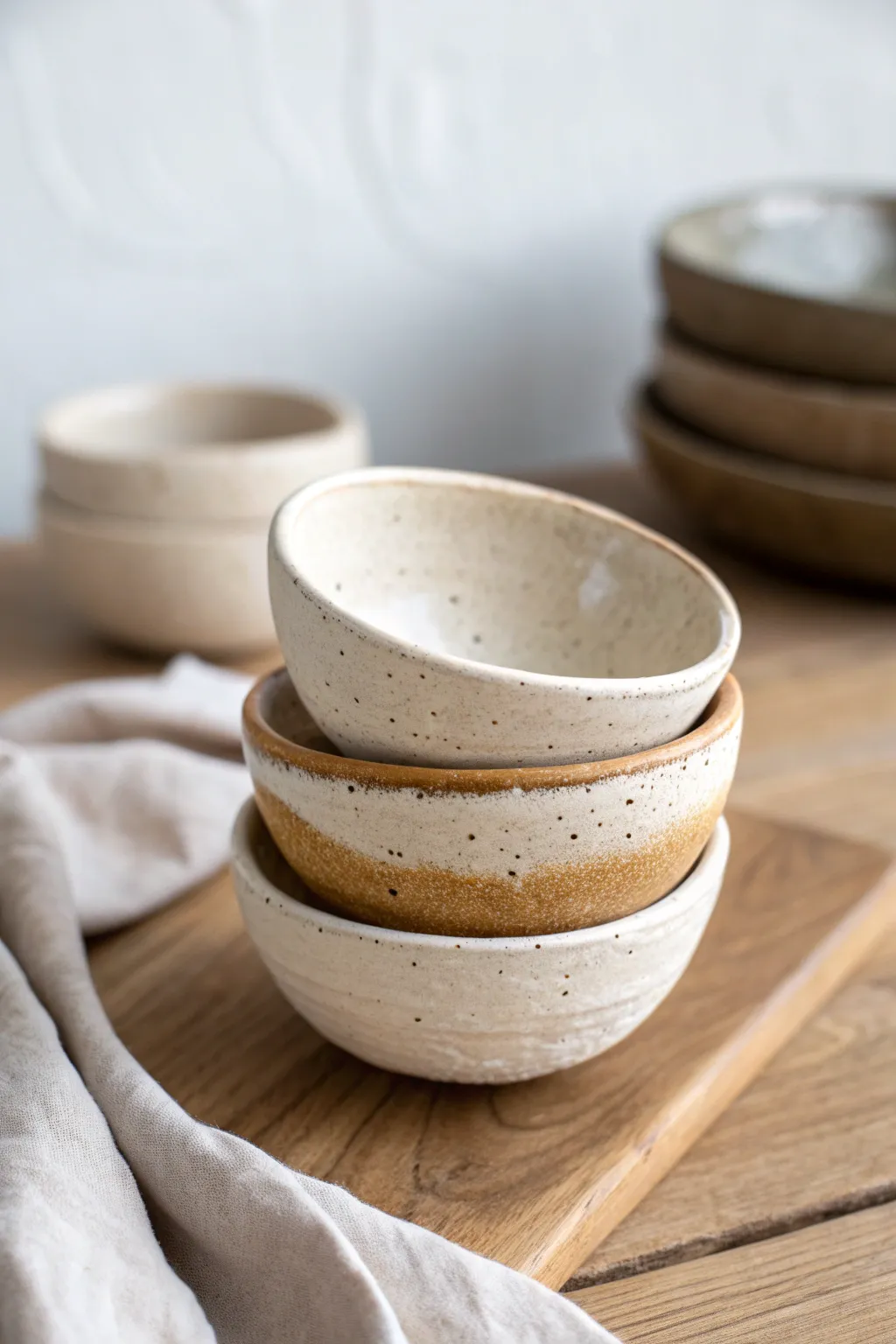Simple paper clay pinch bowls in creamy neutrals, nested and ready for everyday rituals