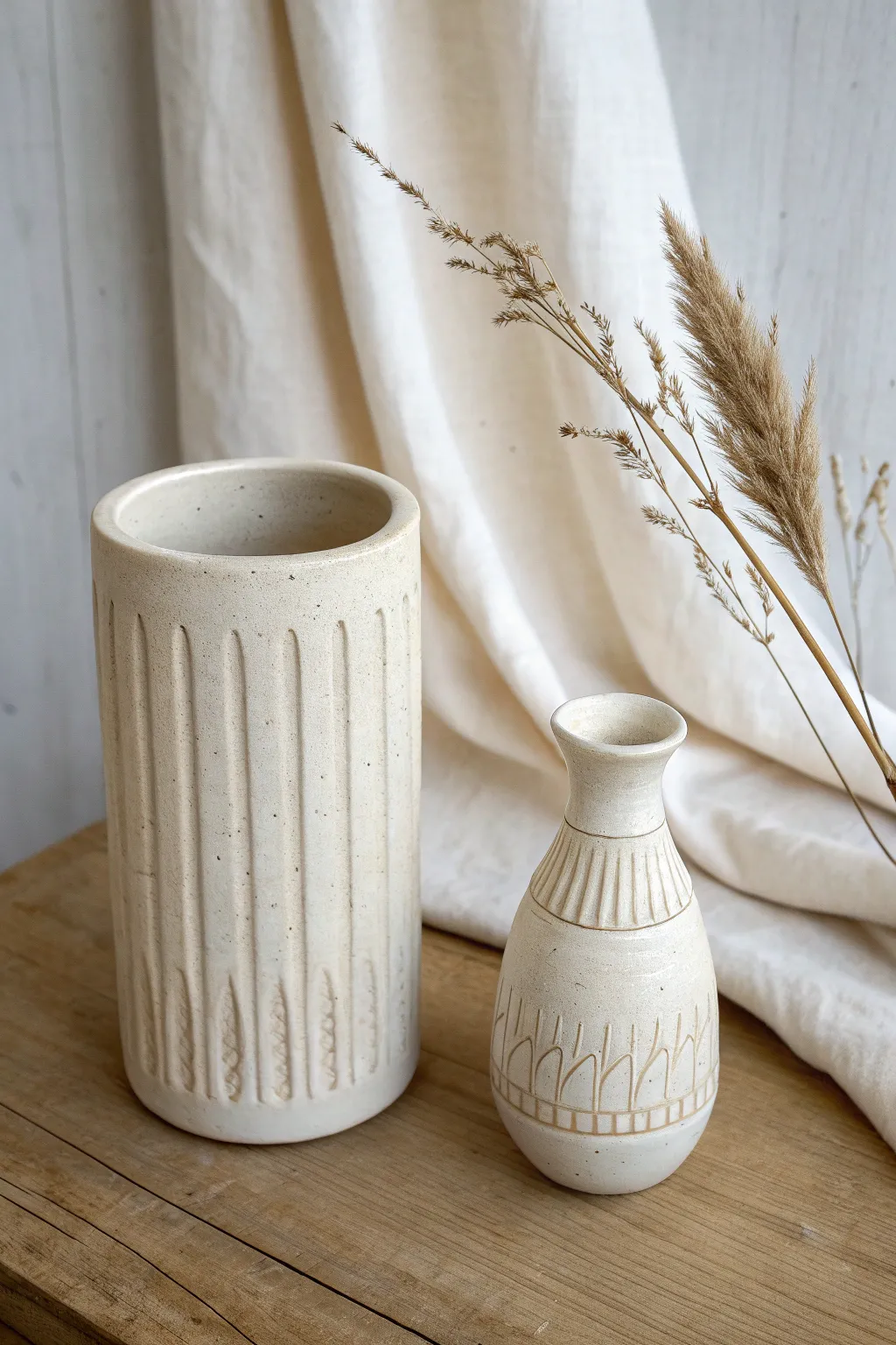 Classic vertical fluting adds crisp texture to minimalist cups and vases with beautiful light and shadow