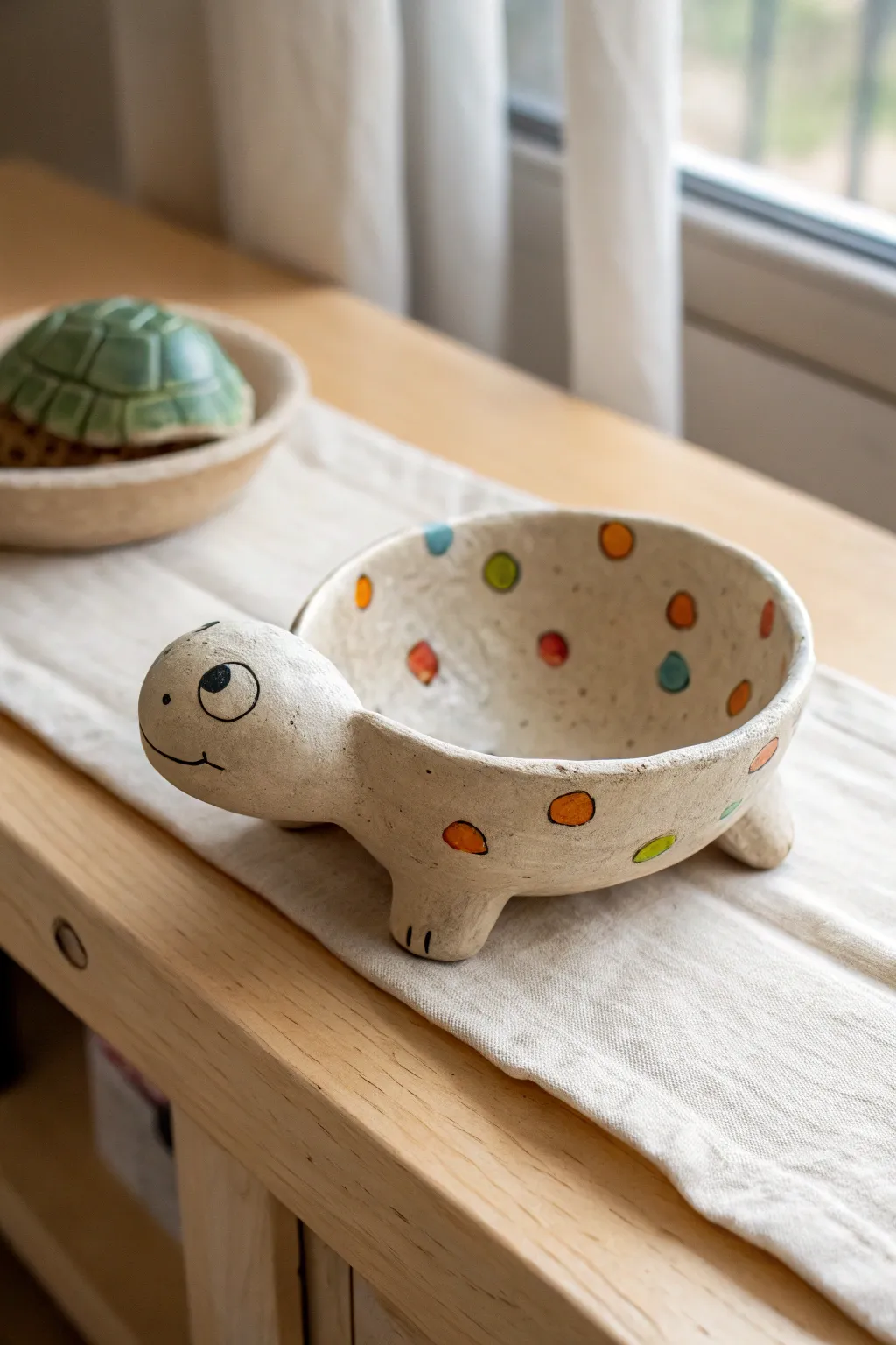 Make a turtle pinch pot bowl kids adore, chunky shapes, bright paint, and cozy minimal styling.
