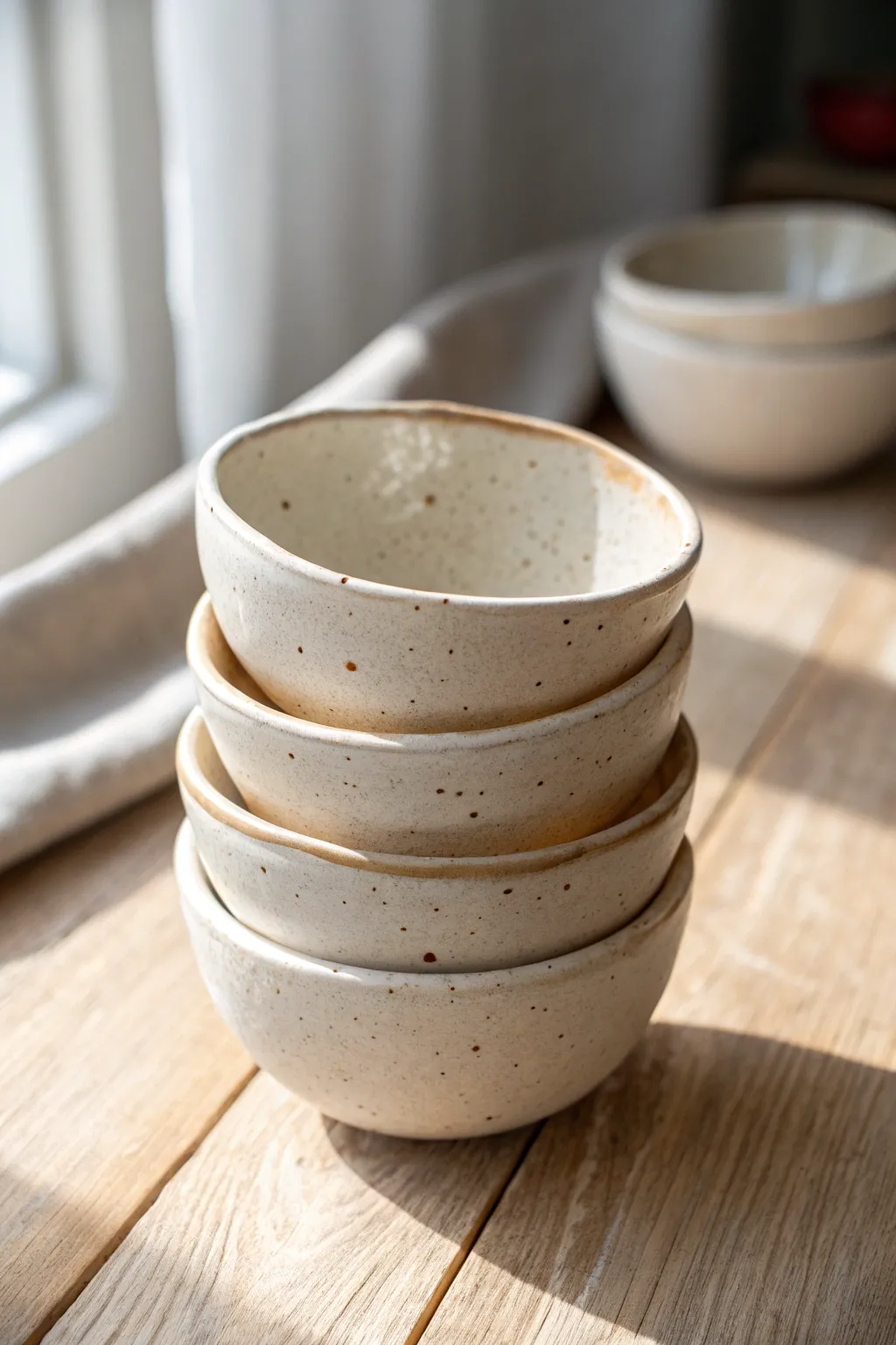 Classic pinch pot snack bowls in soft neutrals, simple, handmade, no wheel required.