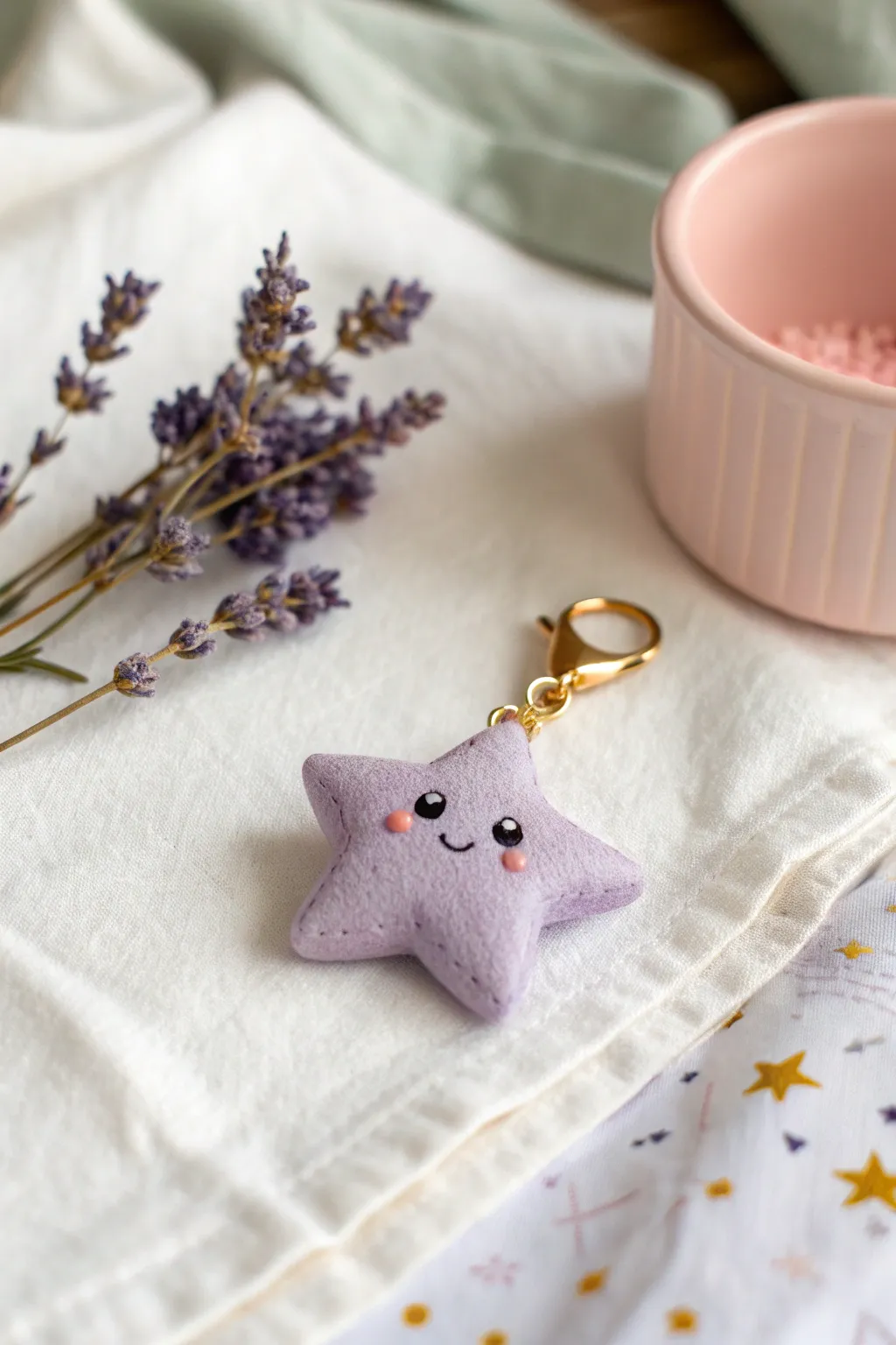 Lavender kawaii star charm set, soft and minimal, perfect purple clay inspiration for beginners