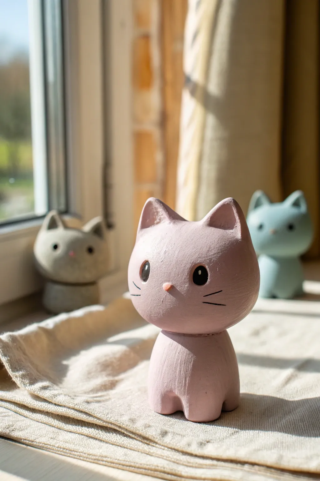 Tiny chibi cat minis in soft pastel clay, minimalist and sweet for your next figurine idea.