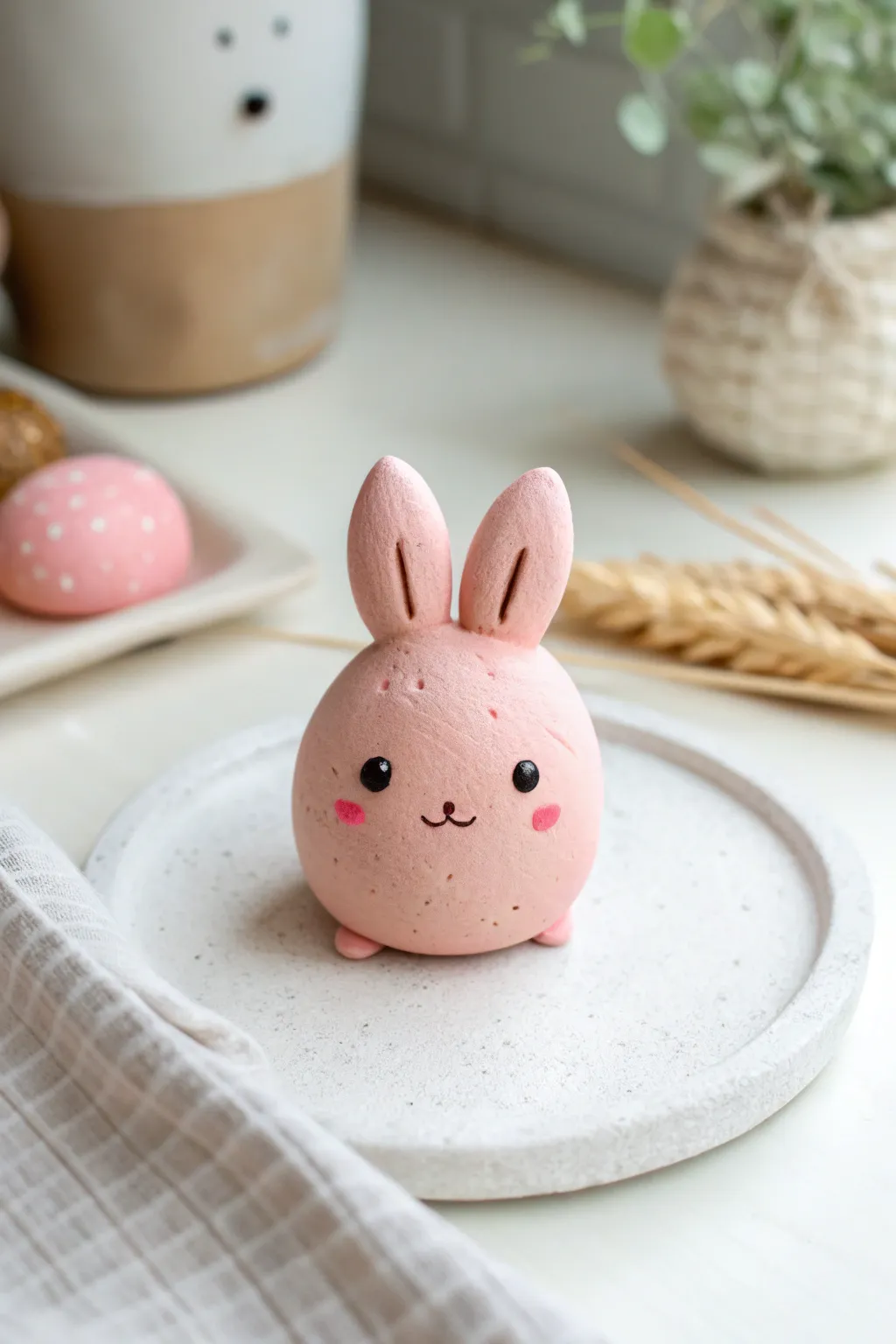 Mini kawaii bunny figurine in pastel clay, simple and sweet for an easy air-dry project