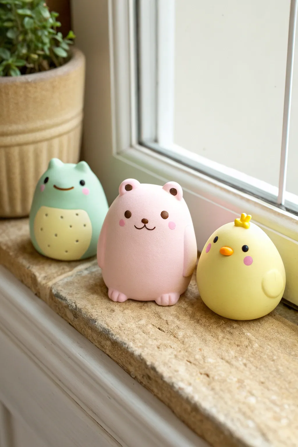 Soft clay blob animals in pastel tones, a cute minimalist set perfect for beginner projects.