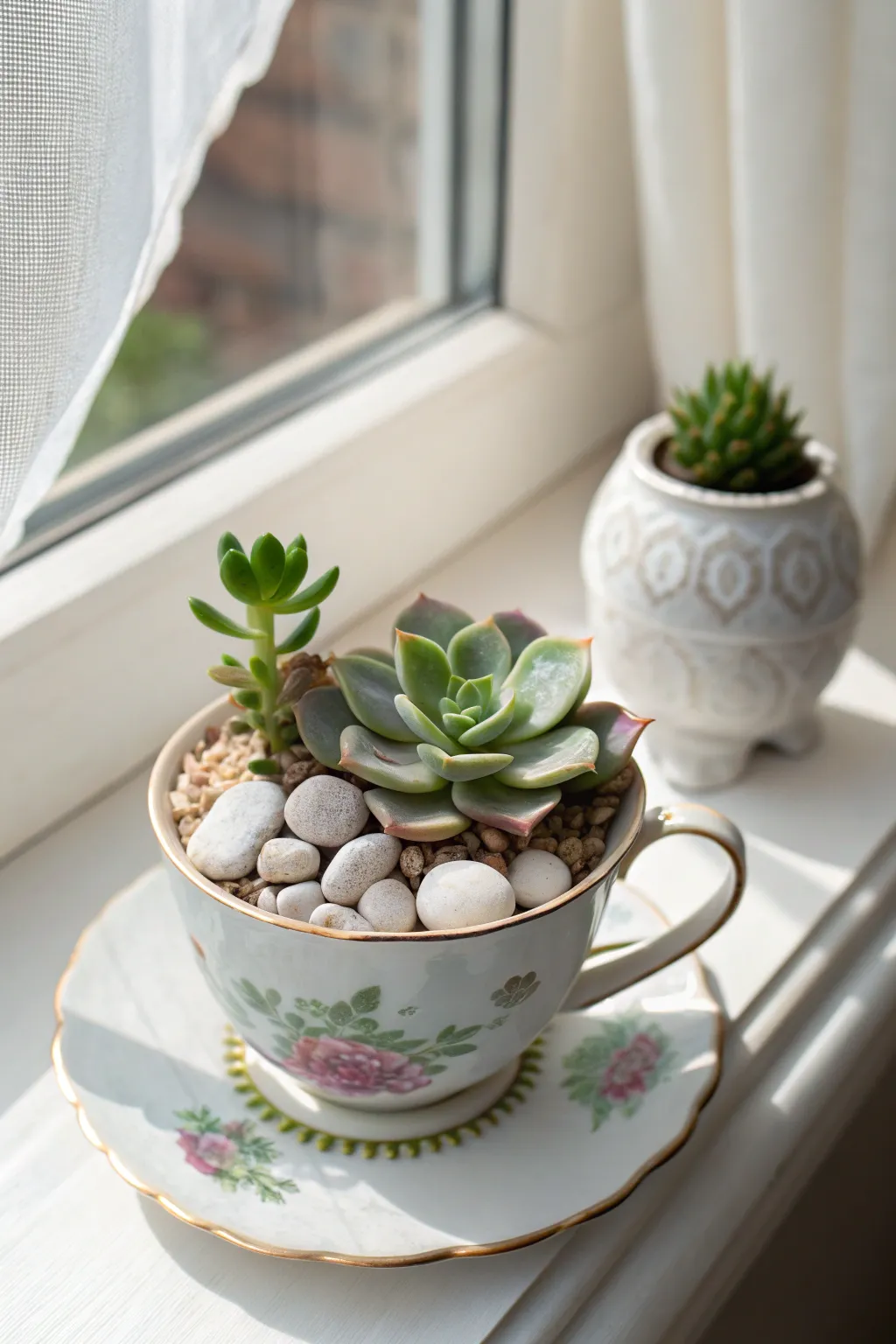 Vintage teacup succulent planter: a simple, sunlit craft with minimal boho charm