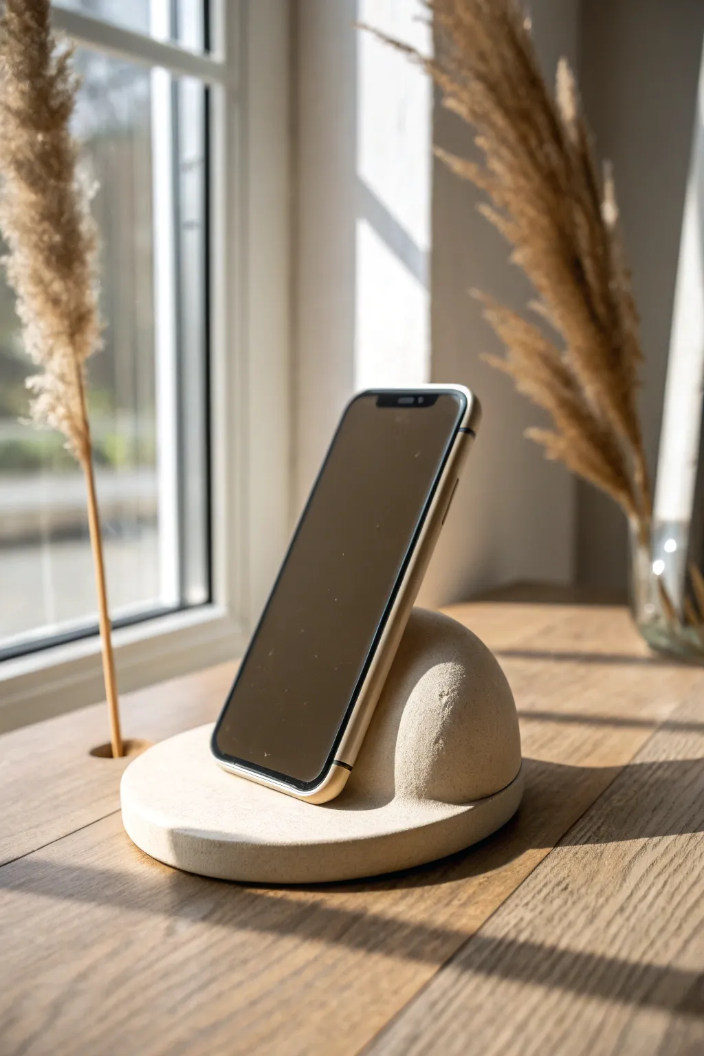 No-fuss air-dry clay phone stand with a curved groove, minimalist and beginner-friendly