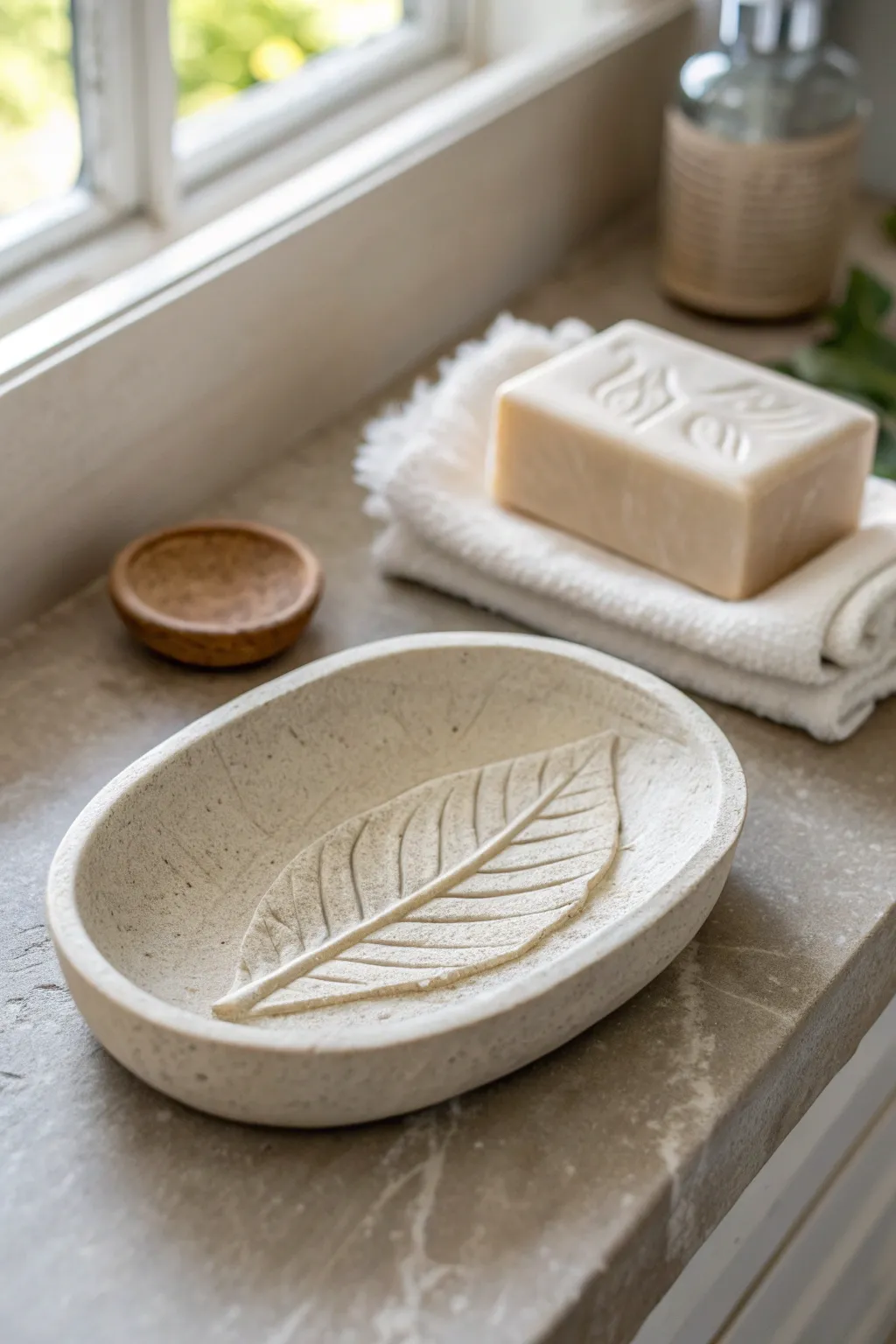 Leaf-imprint air dry clay soap dish: simple, calming, and perfect for a minimalist bathroom