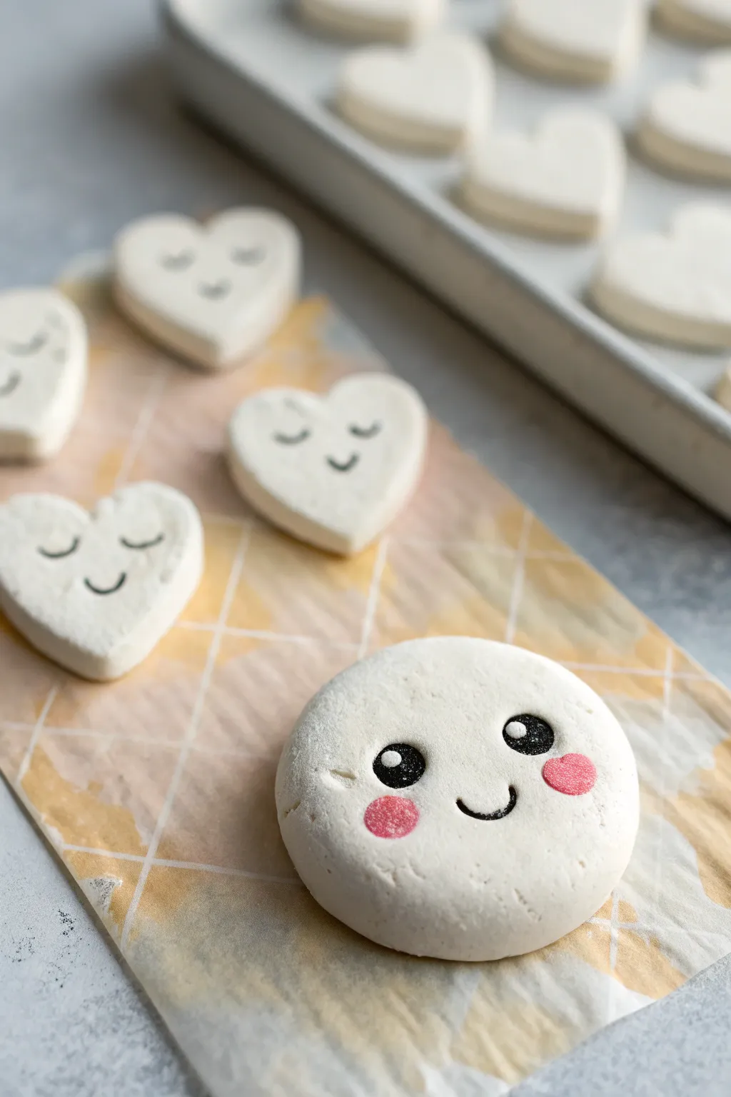 Sweet air dry clay face magnets in soft neutrals, simple shapes, perfect for a cute DIY gift.