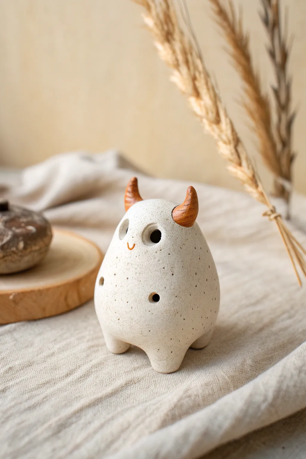 Sweet little creature clay whistle with bold shapes and a calm minimalist boho feel