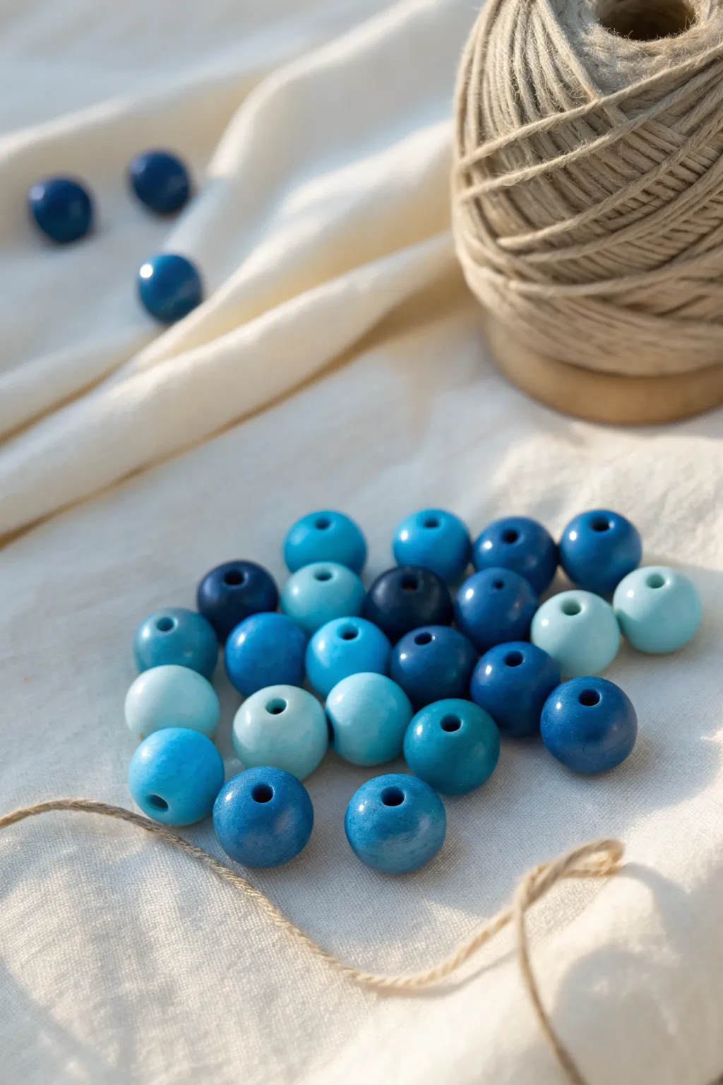 Dreamy blue ombre polymer clay beads, glossy and ready to string into minimalist jewelry.