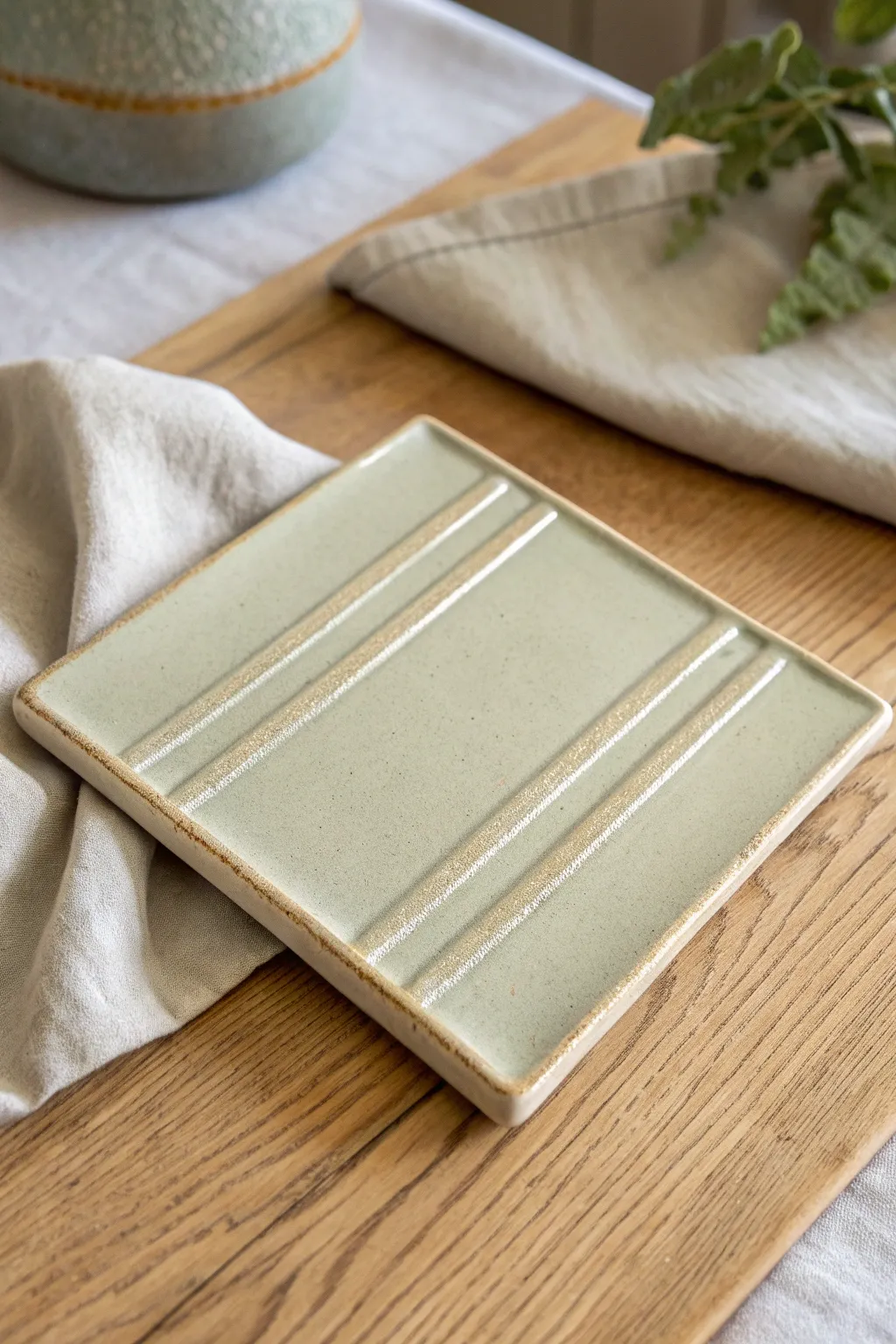 Carved line test tile showing breaking glaze highlights, perfect for exploring texture and tone.