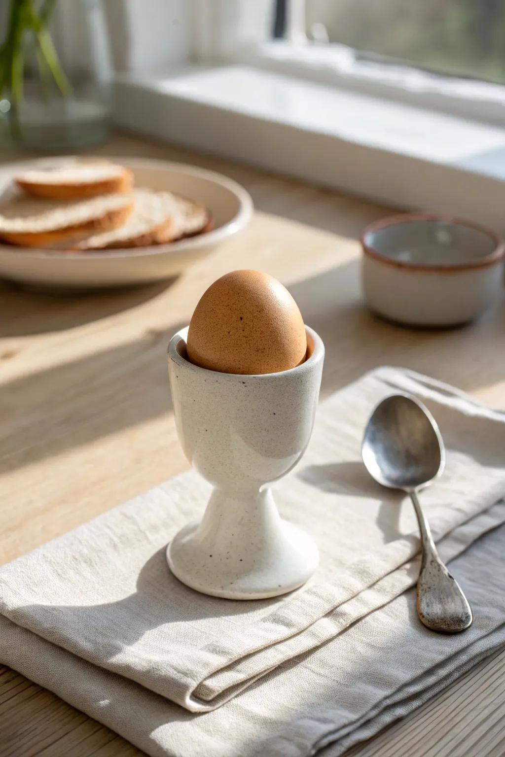 Tiny glossy egg cup idea for beginners, styled in calm Scandinavian breakfast minimalism