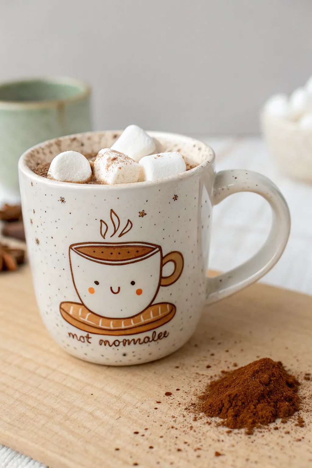Cozy Christmas mug painting: a sweet hot cocoa illustration crowned with fluffy marshmallows