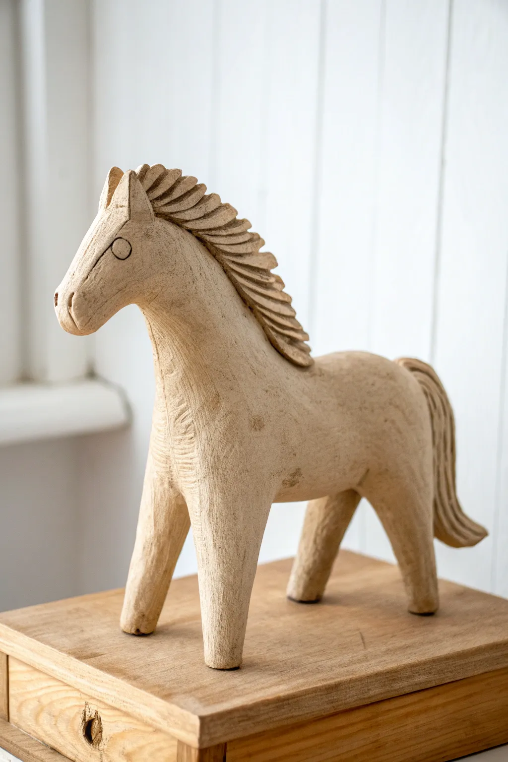 Mini clay horse with a flowing mane, minimal and calm, perfect for beginner sculptors.