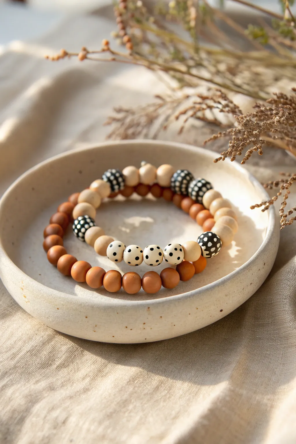 Secret Morse code clay bead bracelet set for best friends, minimalist and boho in harmony