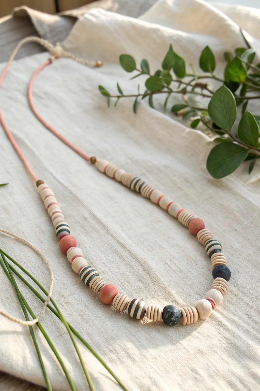 Micro-stripe clay bead rhythm in three colors, an easy 1–1–1 repeat with a woven feel