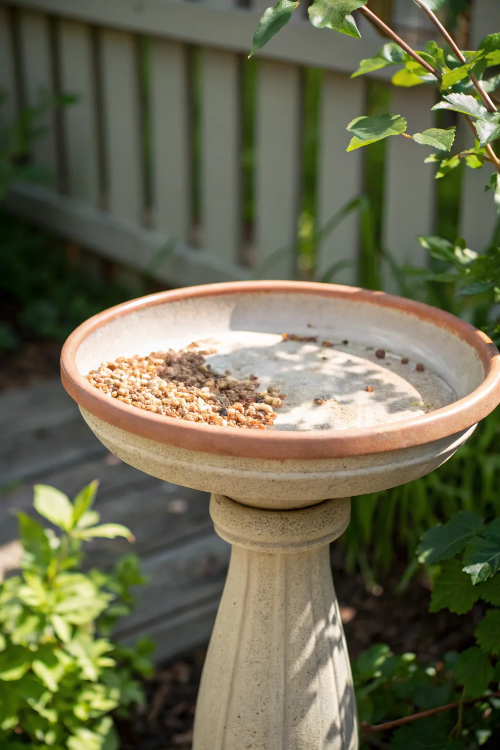 A simple saucer-on-pedestal ceramic feeder that feels airy, modern, and garden-ready