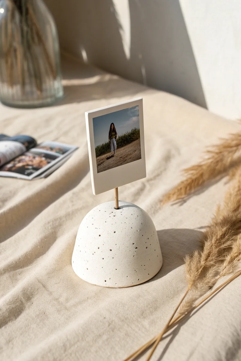 Minimal clay photo holder stand, a sweet handmade birthday gift that keeps memories on display.