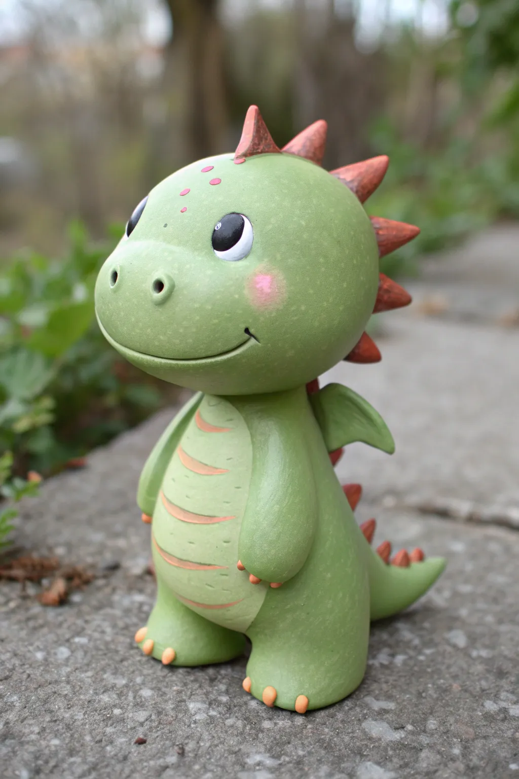 Tiny dragon clay bobblehead with rounded spikes in bright green, minimalist boho styling