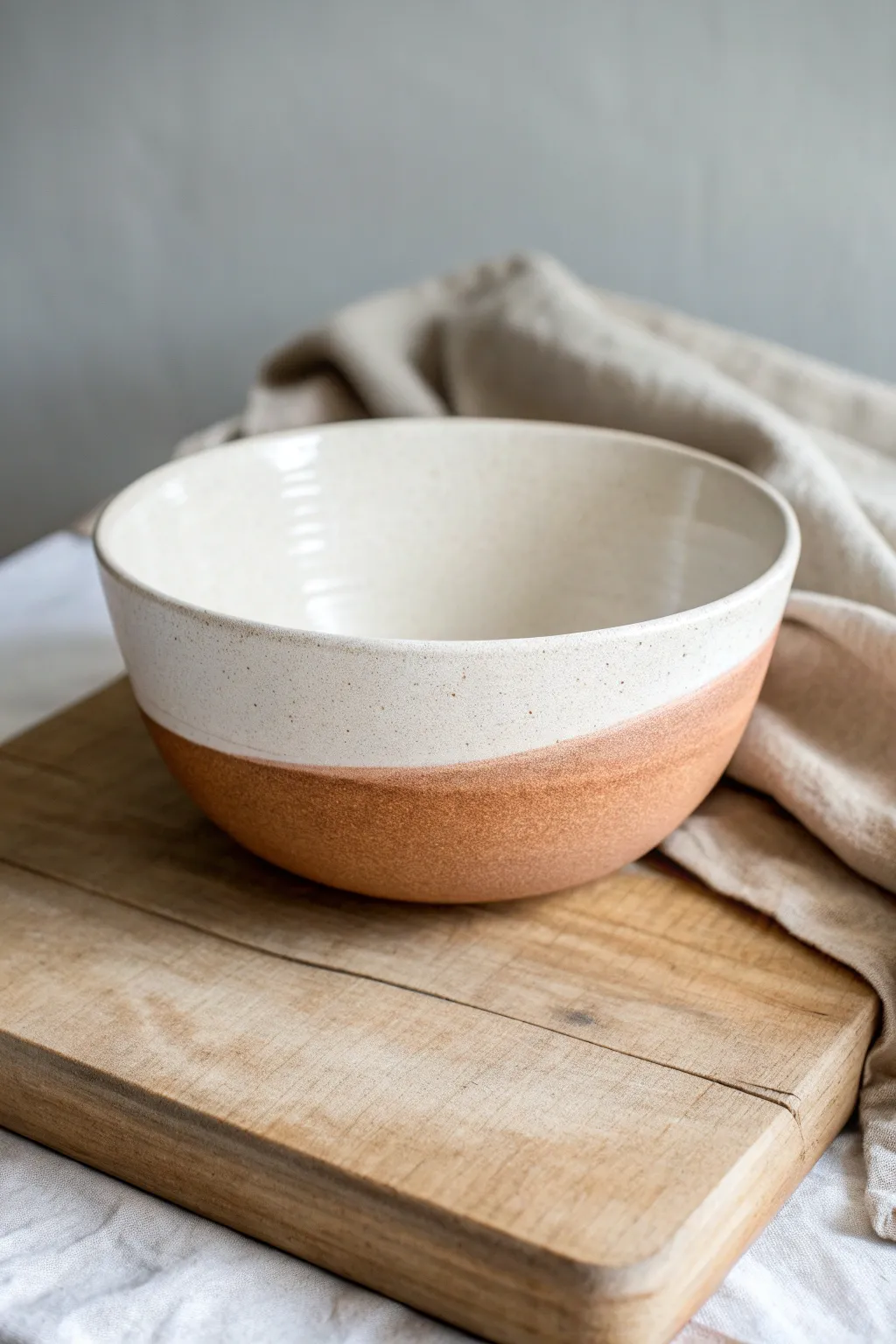Two-tone dip-glaze bowl with a crisp line and satin finish for a modern handmade look