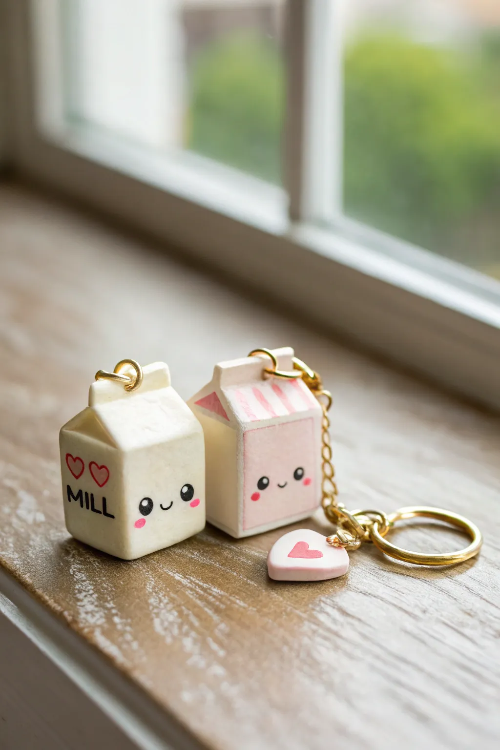 Tiny milk carton and snack box clay charms for a cute minimalist lunch vibe, Pinterest-ready