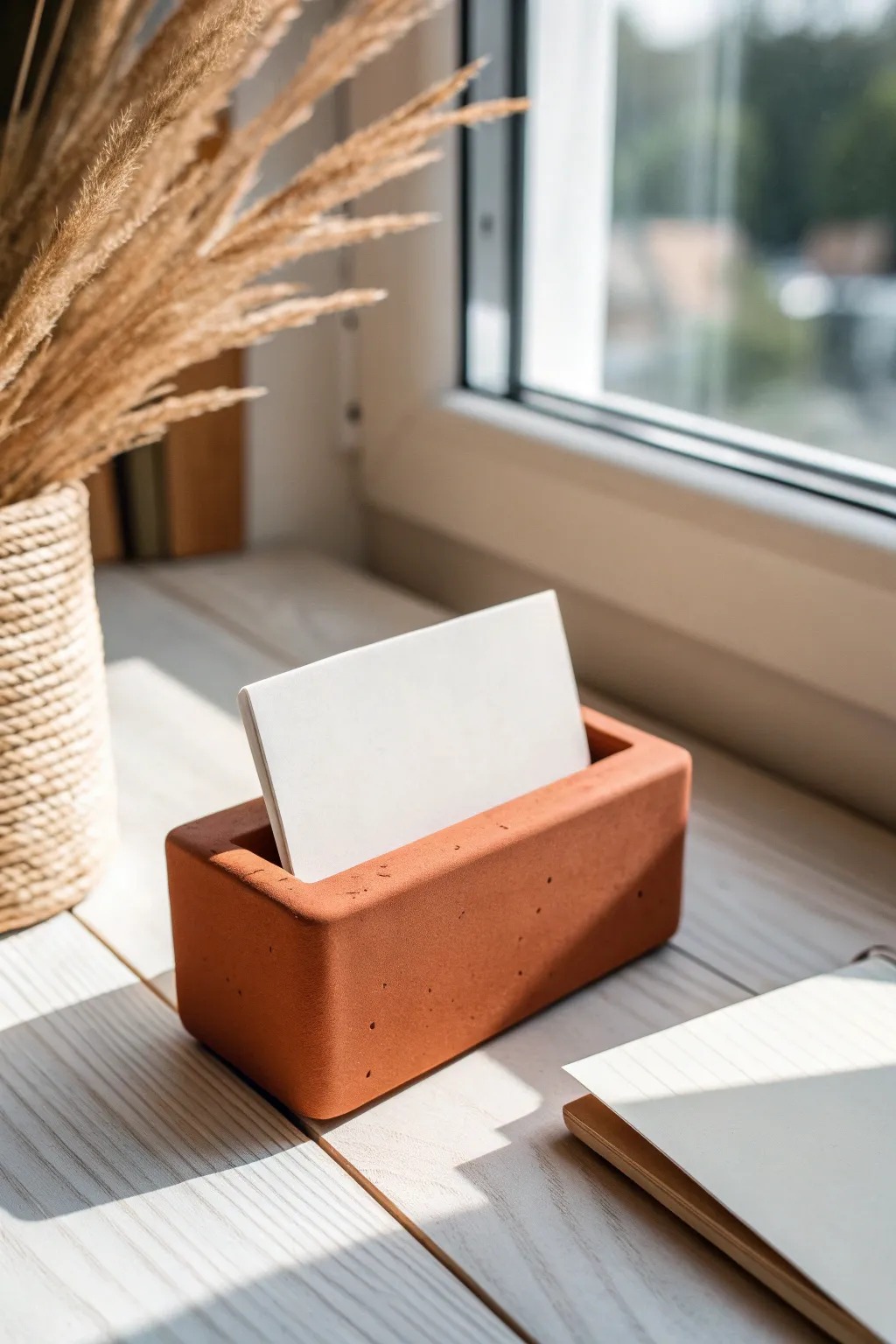 Easy minimalist clay photo holder in matte terracotta, a chic Scandinavian desk accent.