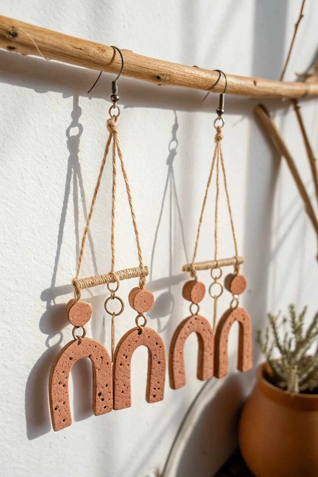 Simple hanging clay bar with built-in loops: a chic, minimal way to display your earrings.