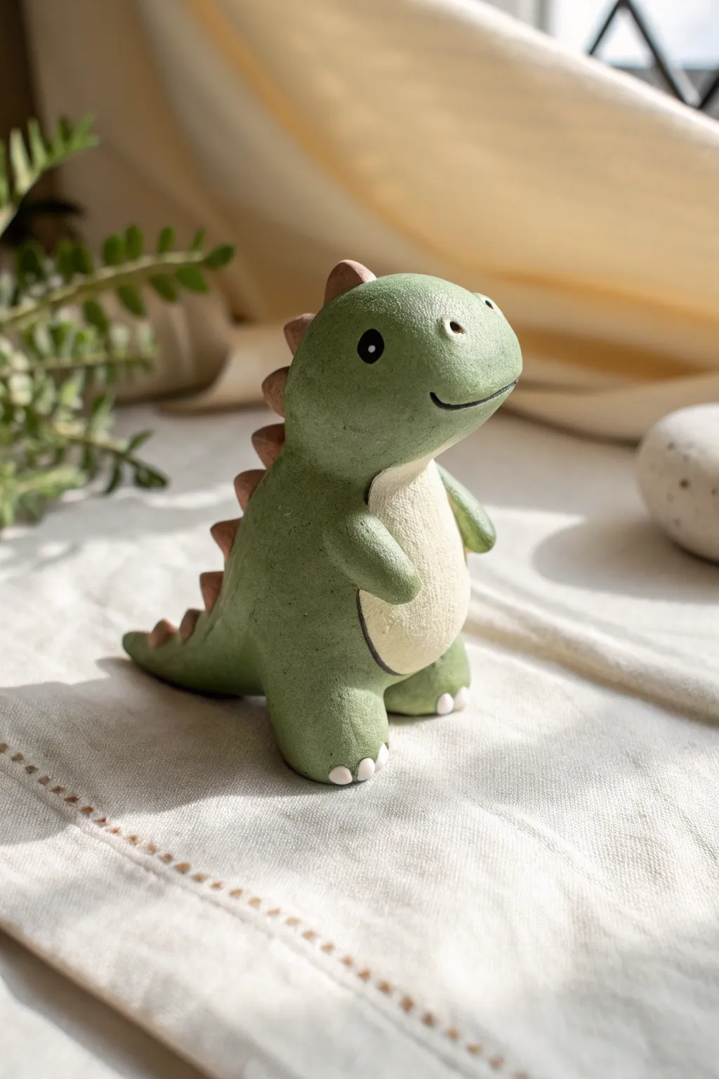 Easy mini clay dino with a chunky tail and modern color-blocked finish for a cute decor touch