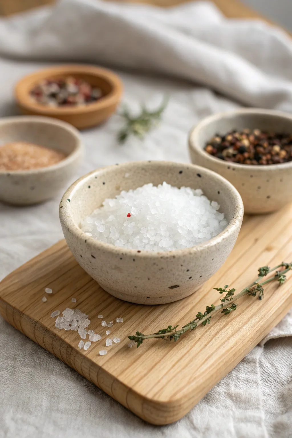 Handmade clay pinch bowls for salt, pepper, and spice rubs, ready for his next grill-side ritual