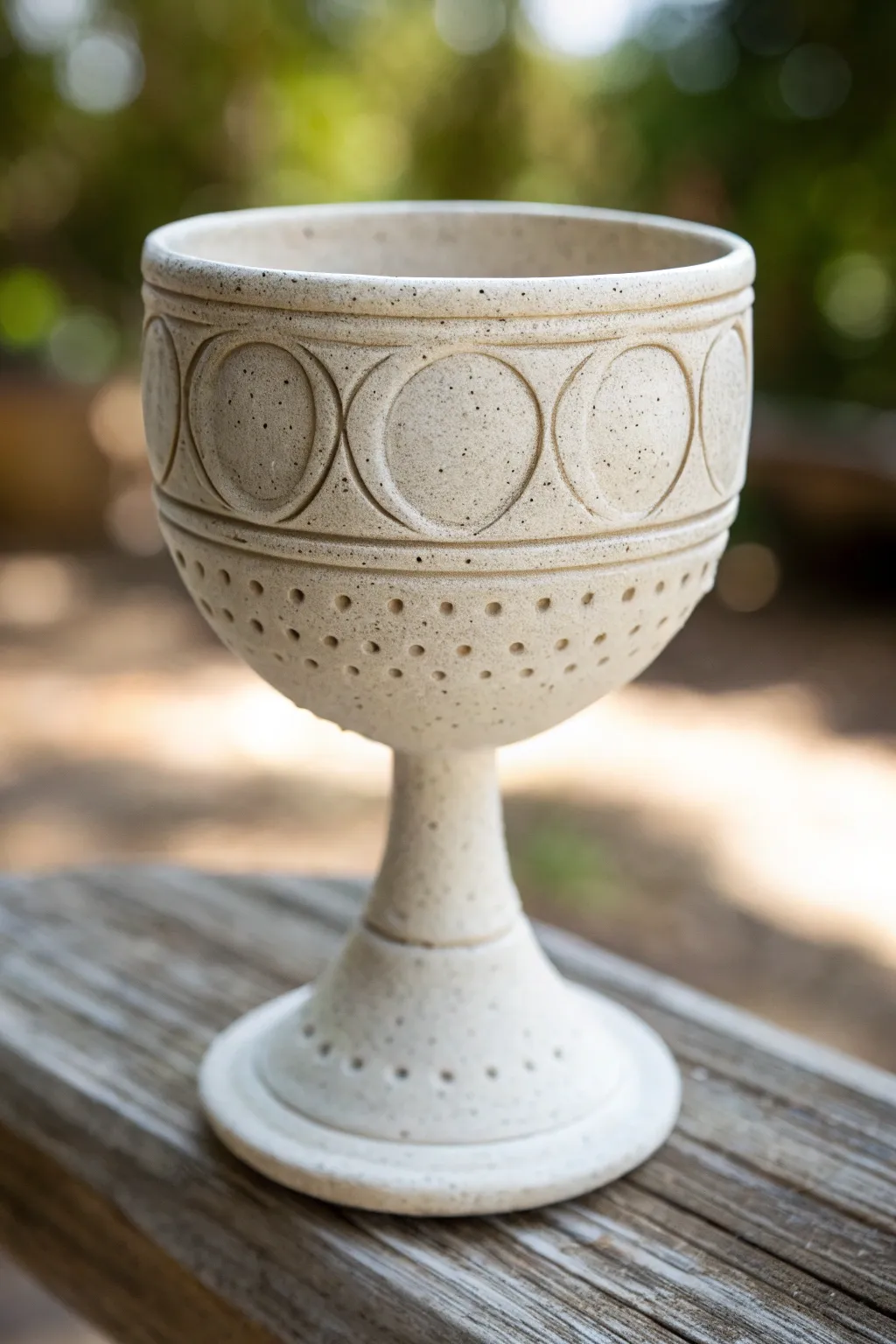 Simple stamped band adds texture to a minimalist clay goblet for a cozy boho table