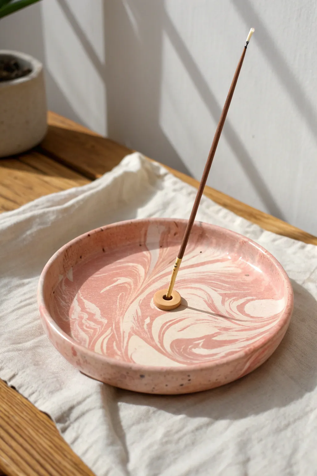 Soft marbled pastel tray that turns any incense stick into a calm, sculptural moment.
