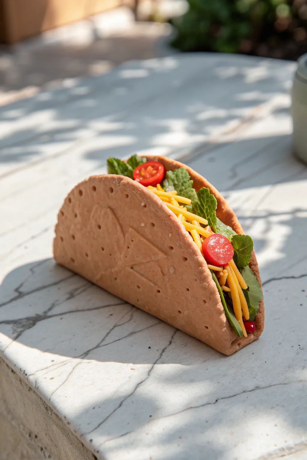 Texture Taco clay idea: bold stamped shell with bright little fillings for easy kindergarten fun