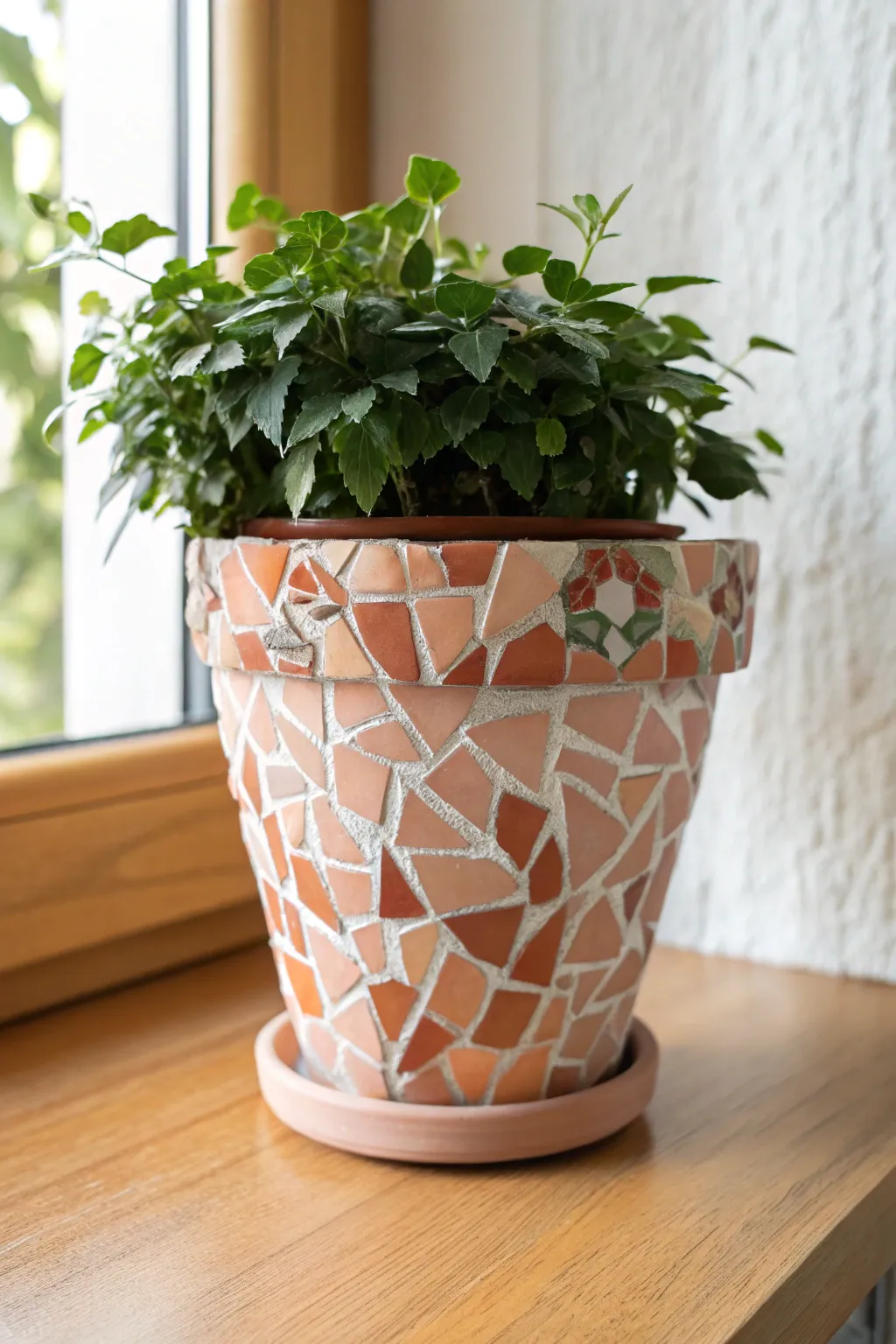 Bright mosaic terracotta pot makeover that adds boho charm to a minimal garden corner