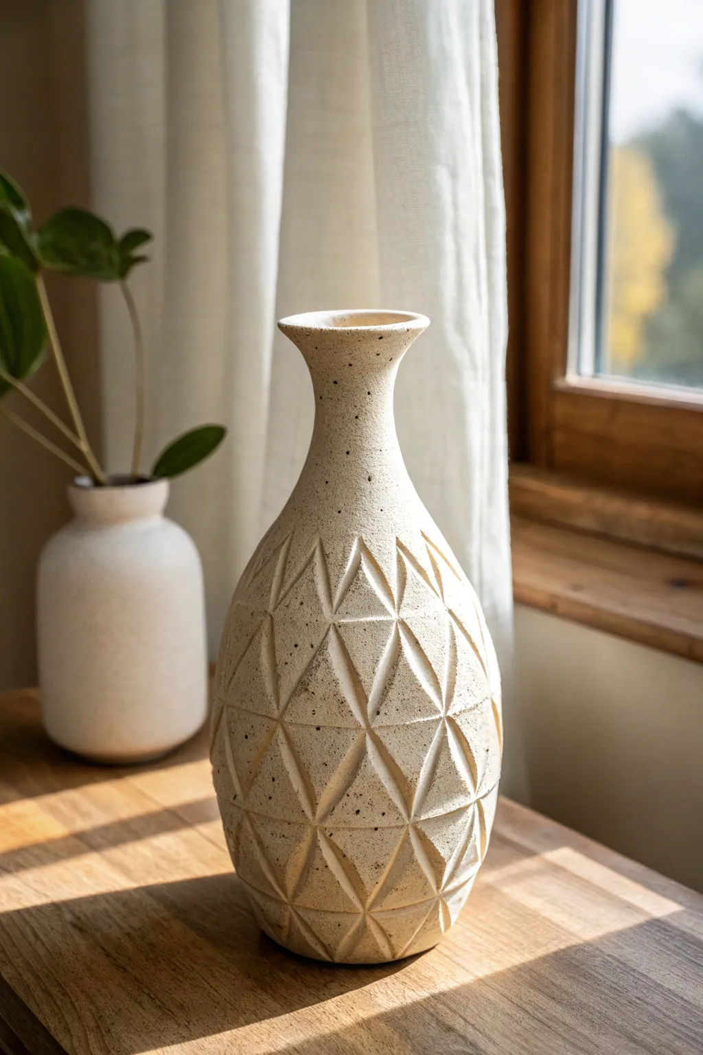 Subtle faceted paddle marks give this minimalist vase modern geometry and beautiful light play.