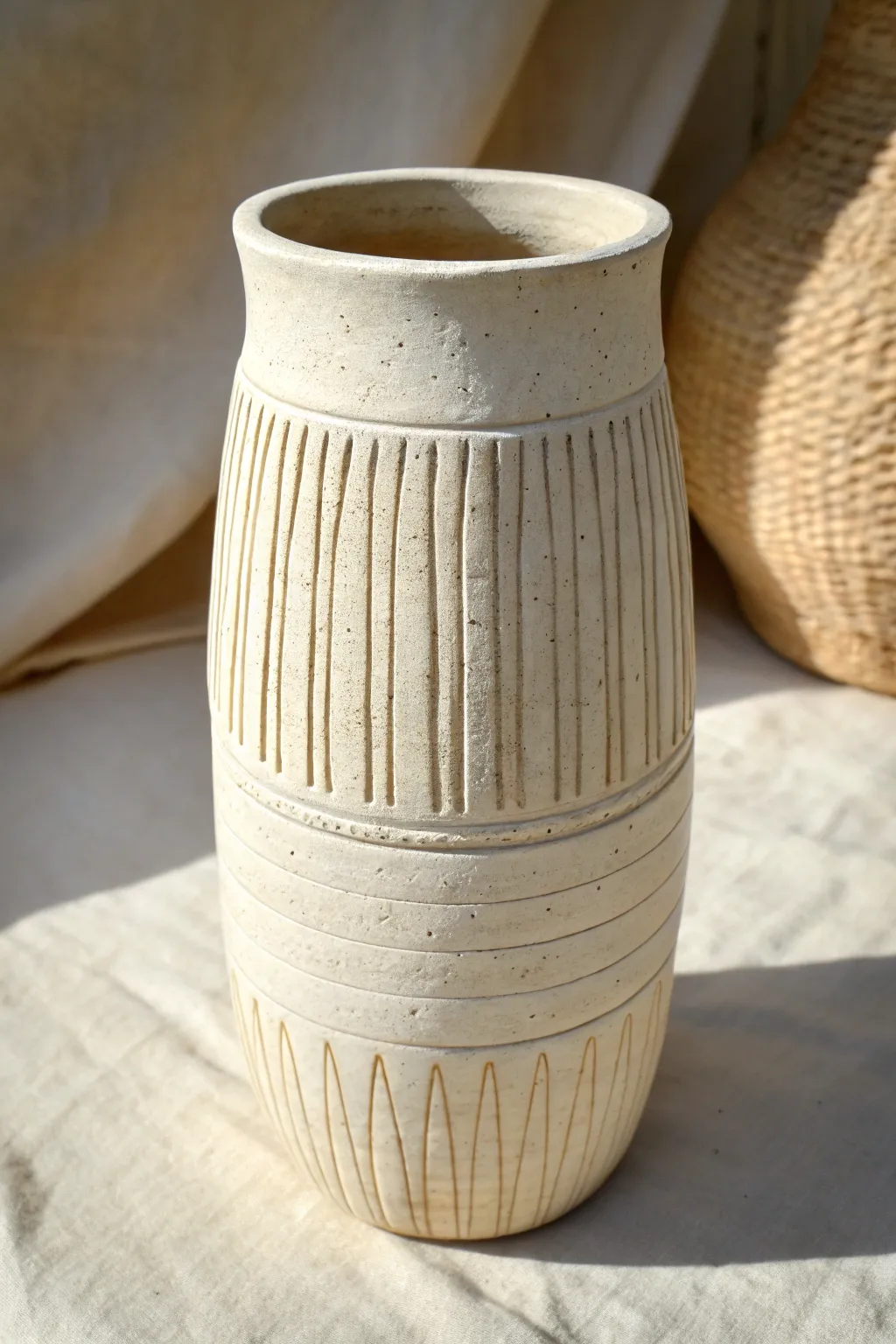 Easy striped groove vase: clean lines, soft daylight, and handcrafted Scandinavian calm.