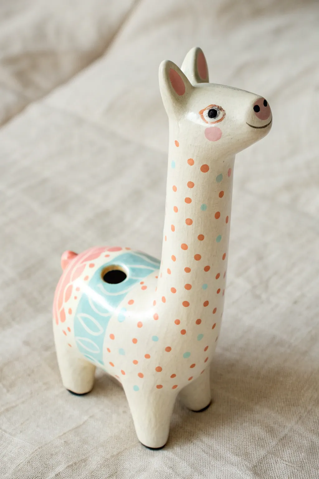Easy llama clay whistle with cheerful polka dots, minimalist boho look and cozy handmade charm
