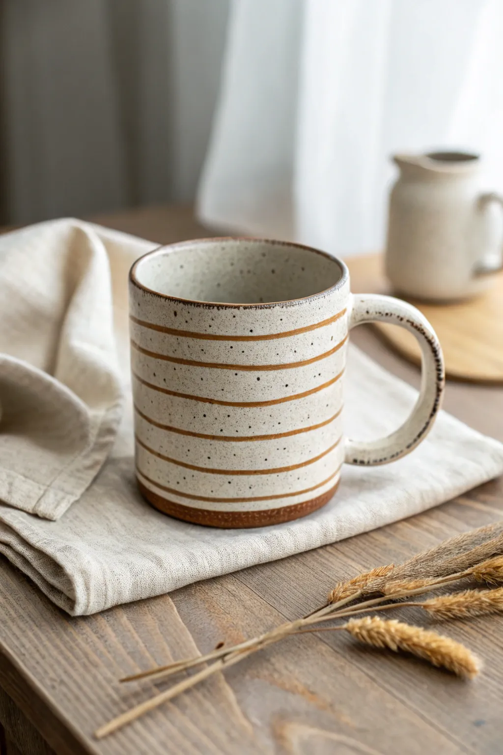 Clean geometric stripes turn a simple straight-sided mug into a modern, cozy statement piece.