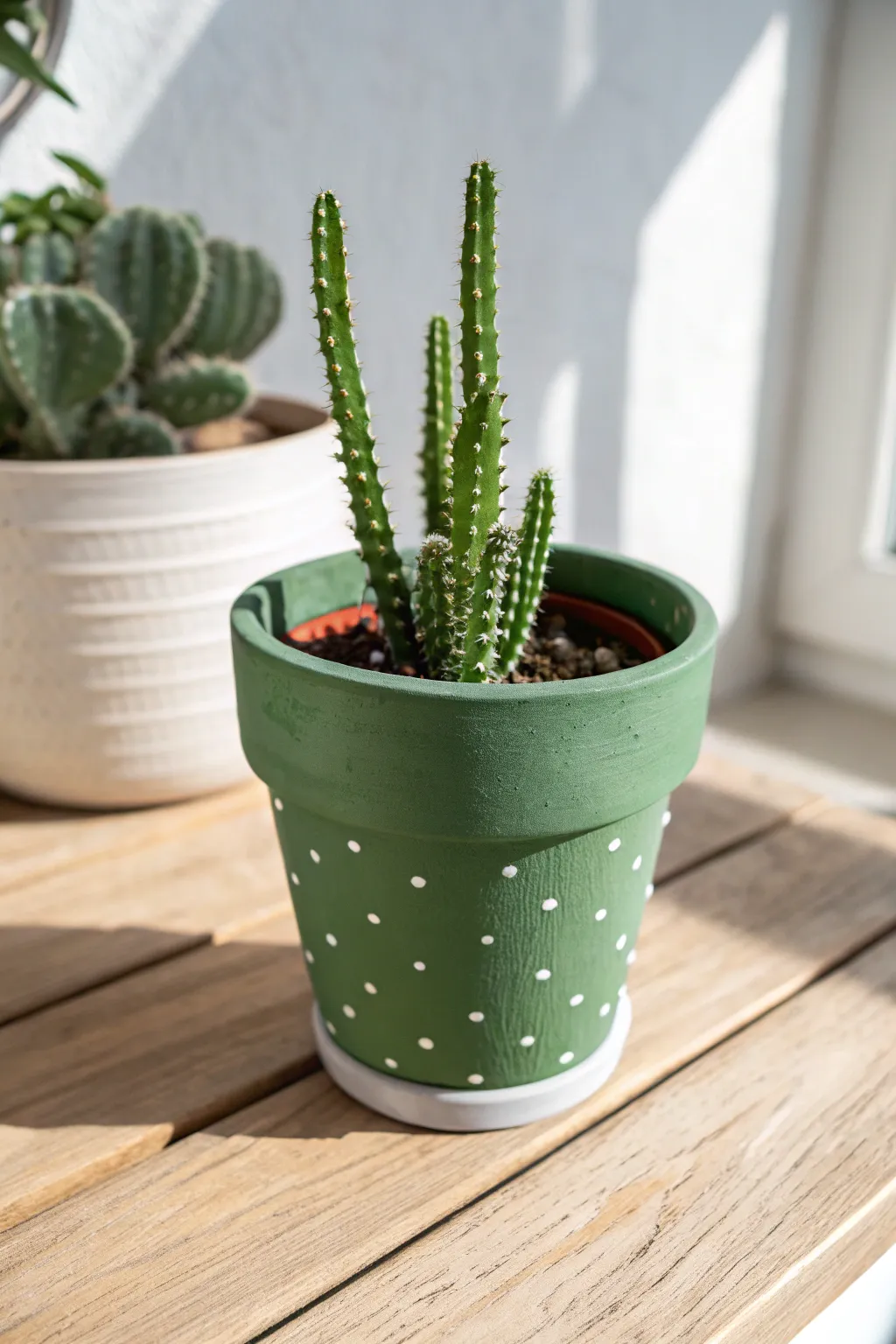 Painted cactus illusion pot that brings fresh minimal boho charm to your shelf.
