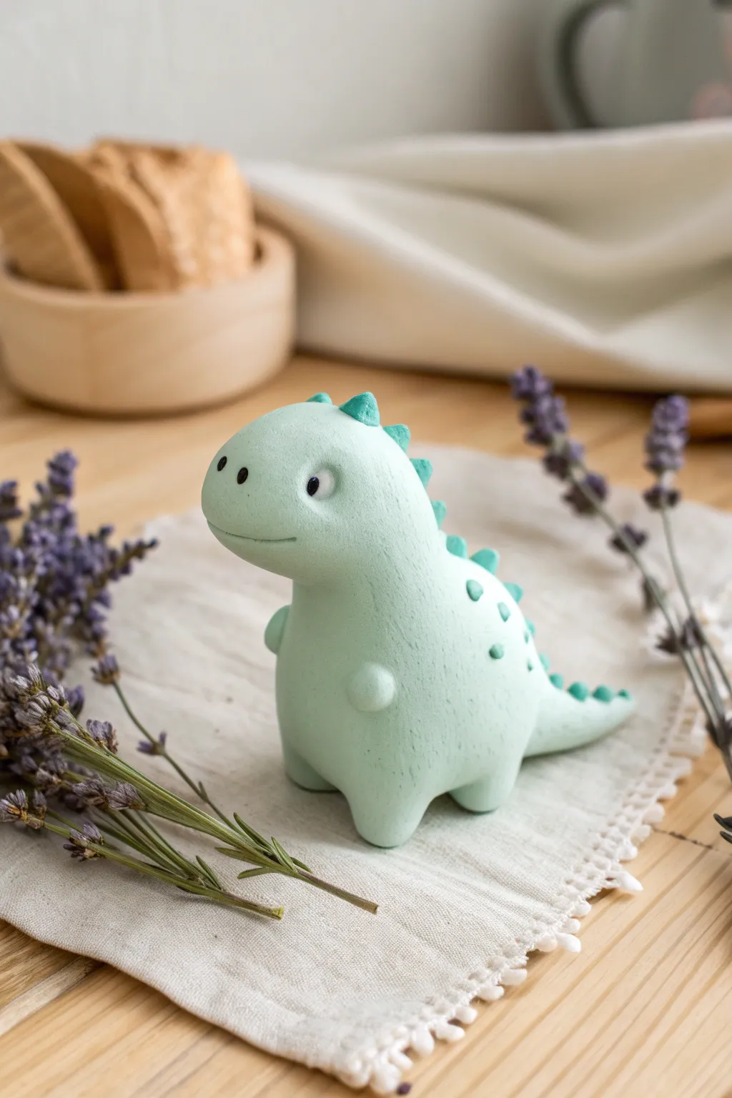 Pastel chonky dino minis in mint and lavender for the sweetest air clay shelf decor.