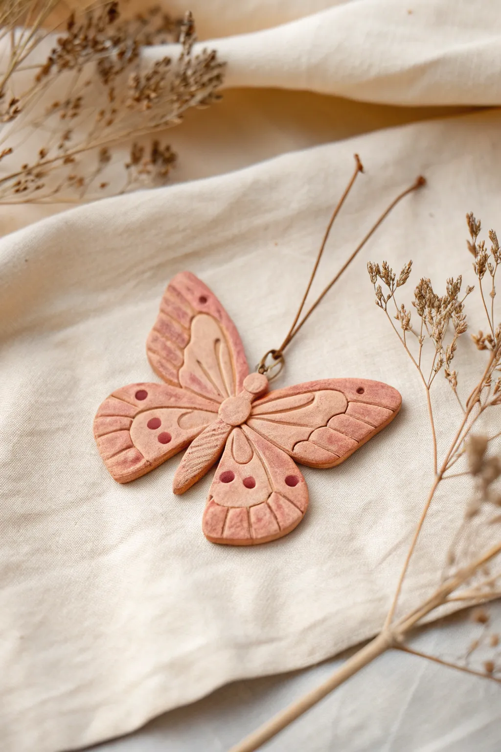 Sweet air dry clay butterfly with simple patterns and antennae, perfect for kid crafts