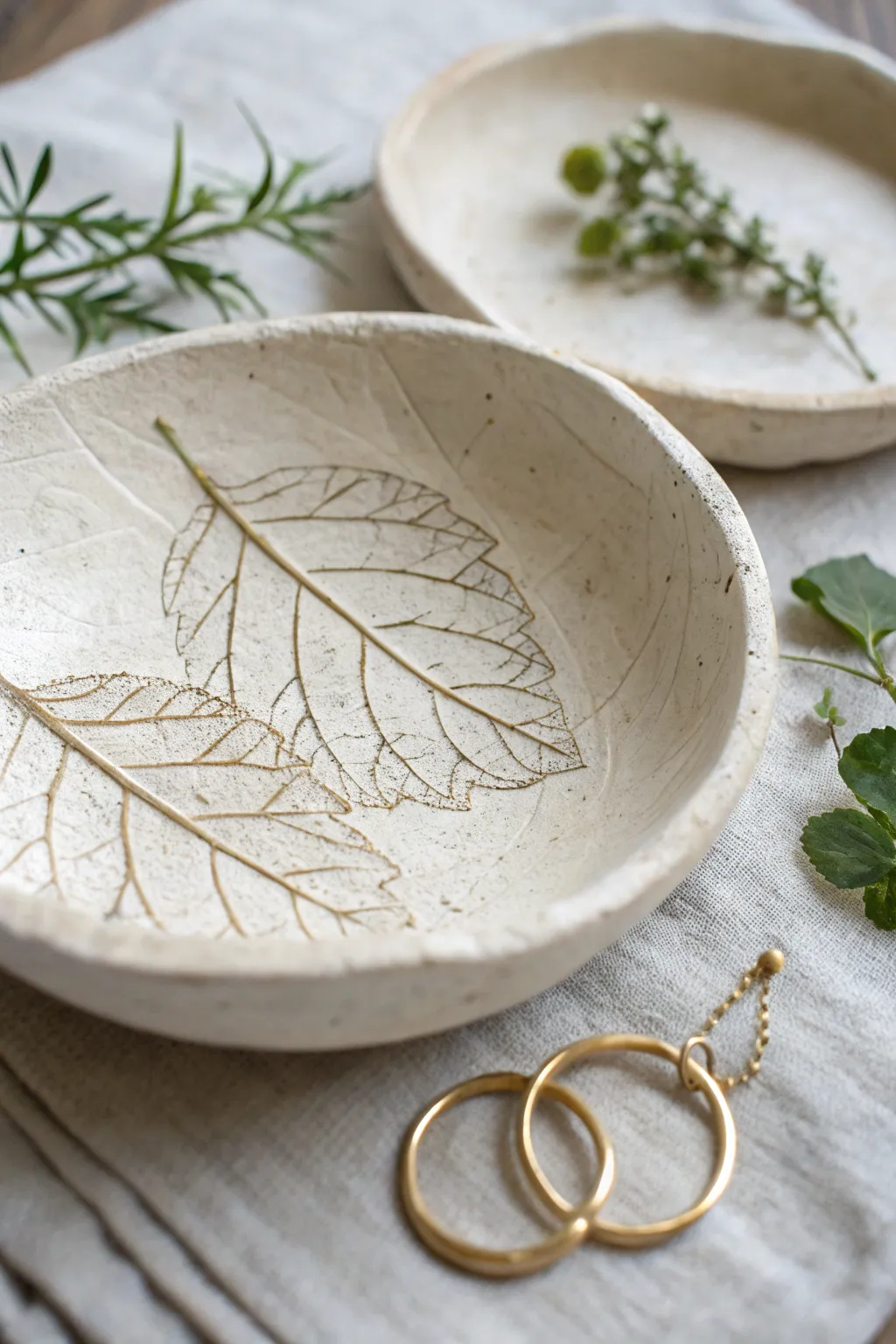 Pressed leaf catchall with a soft paint wash, a sweet Mothers Day gift for garden moms