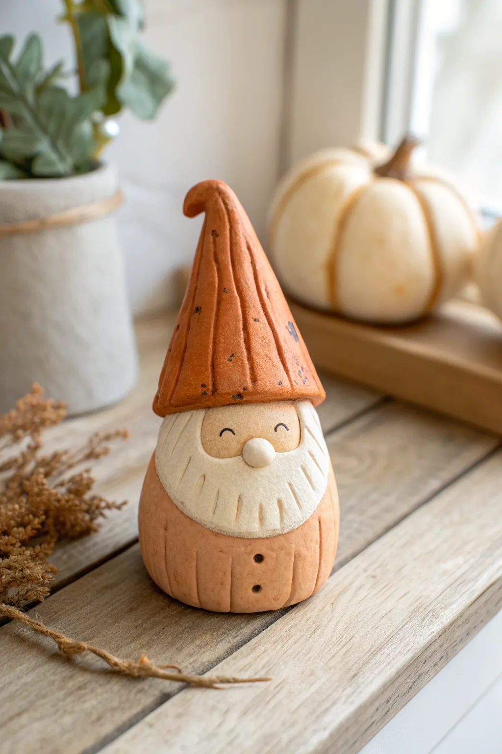 Cozy fall gnome with a pumpkin hat—simple, cute, and perfect for an easy clay project