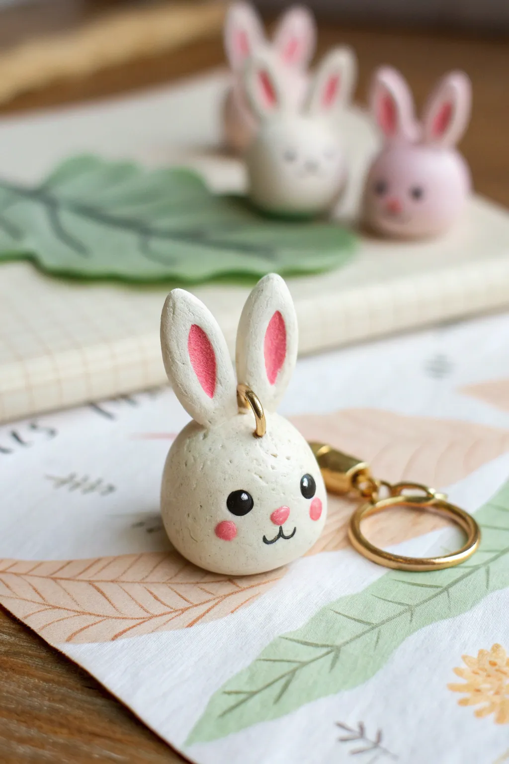 Tiny bunny head charm in soft pastels, minimalist boho styling for cute air dry clay ideas