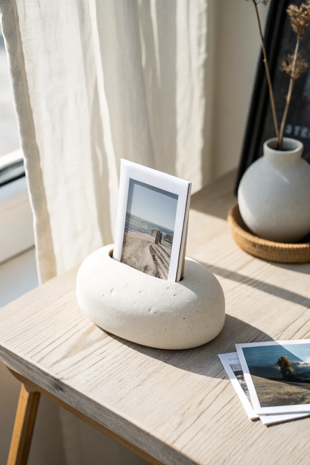 Create a sweet minimalist clay photo holder that brightens your desk with handmade charm.