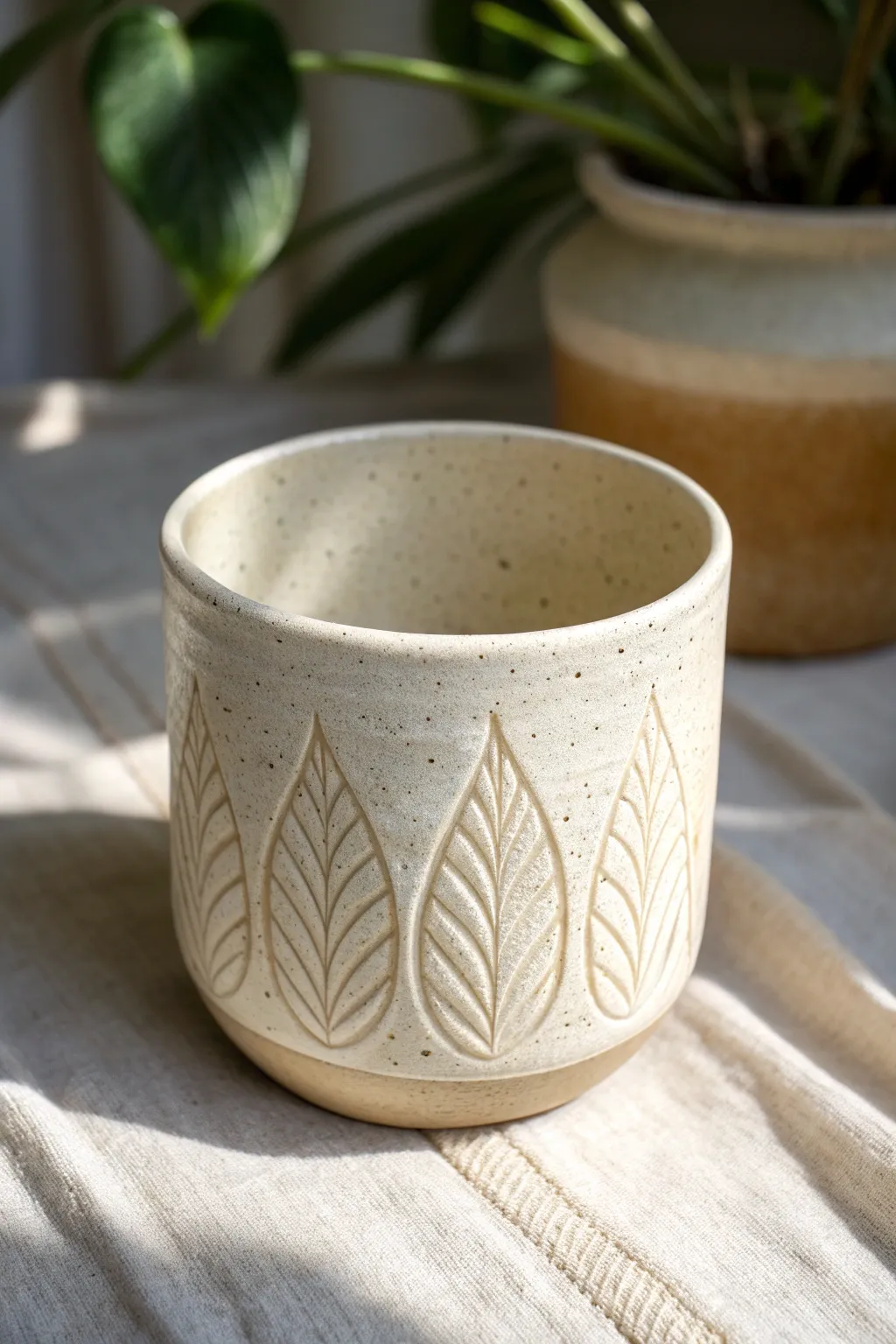 Simple two-depth carving on a cup adds instant dimension with minimal effort.