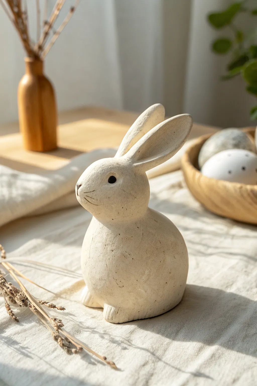 Simple long-eared clay bunny in cozy minimalist styling, perfect for easy molding ideas