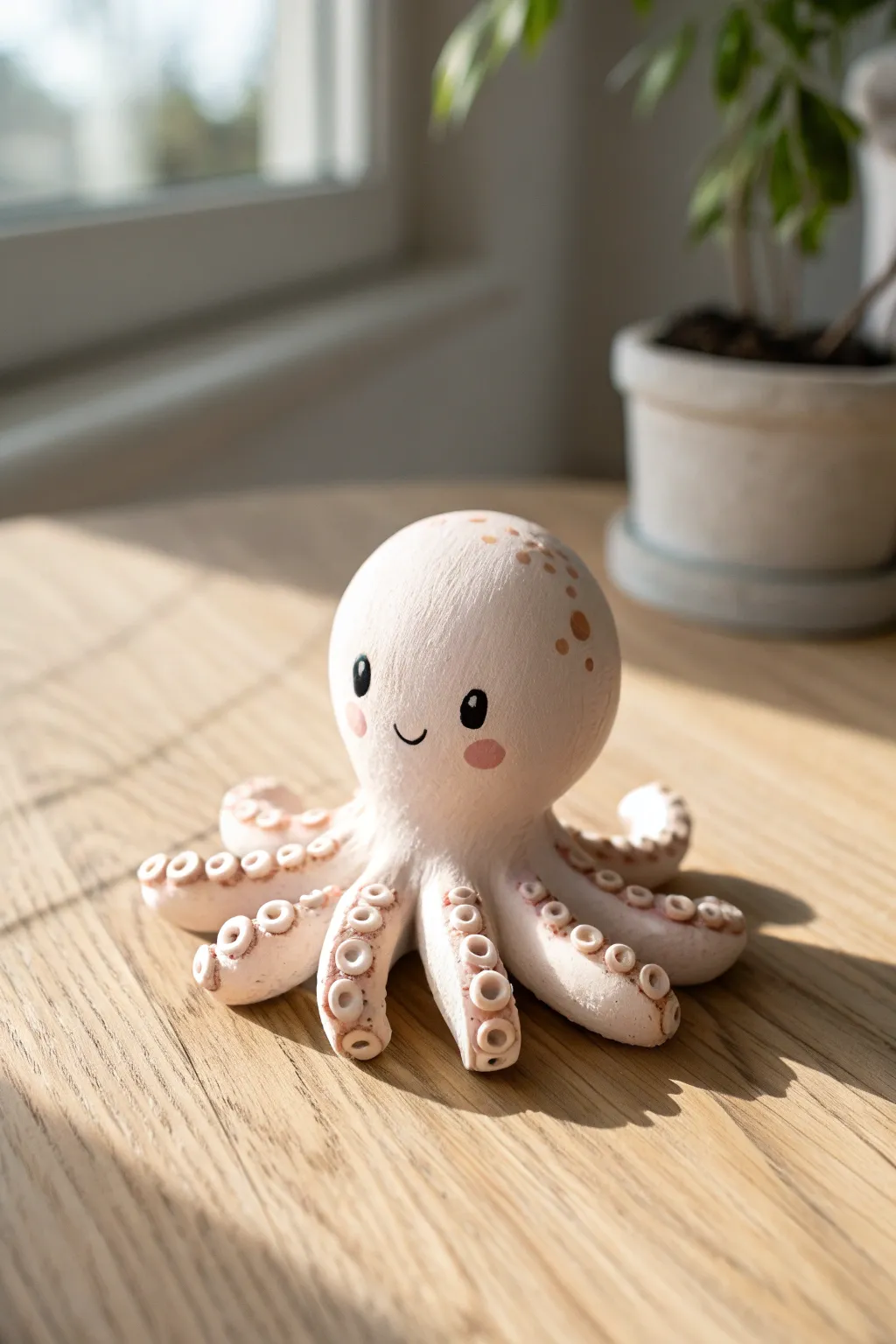 An easy little clay octopus buddy with simple tentacles and a sweet face, perfect for beginners.